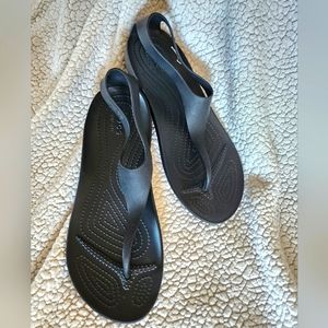 Crocs Comfort Serena Flip Thong Sandals with Ankle Strap - Black, Size 9